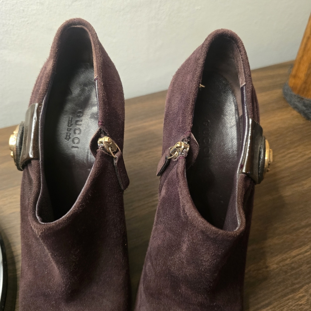 Gucci Hysteria Brown Suede Booties Size 7.5 - Picture 3 of 9